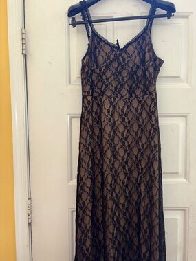 Black Lace Overlay Slip Dress